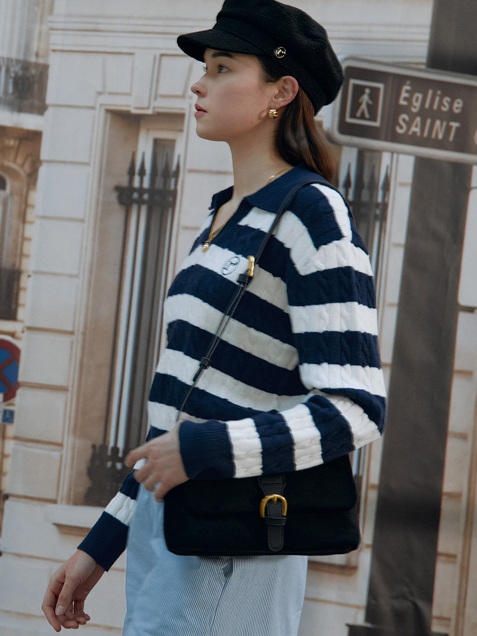 COLLAR STRIPE BOARDER KNIT NV+IV