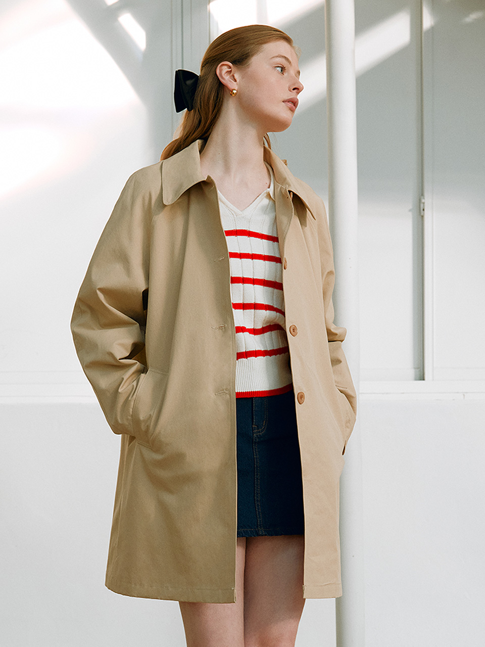 SINGLE BUTTON TRENCH COAT BEIGE