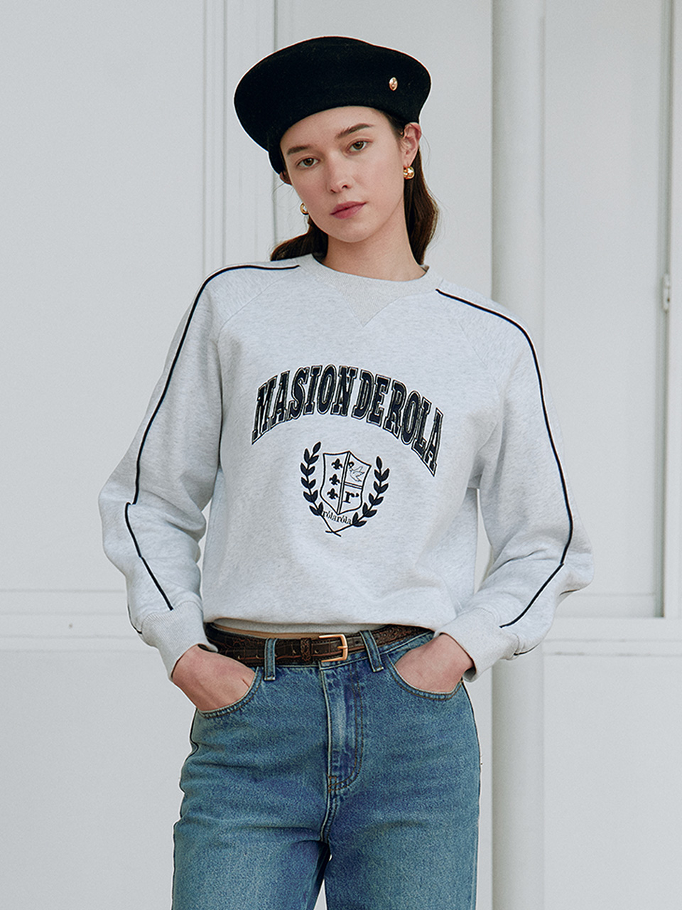 LOGO PIPING SWEATSHIRTS MELANGE GRAY