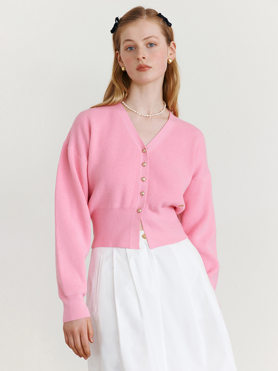 VOLUME SLEEVE CARDIGAN PINK