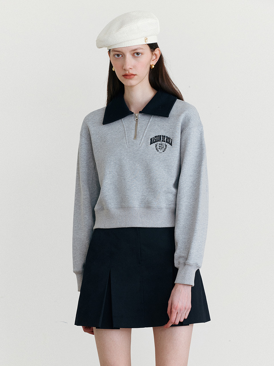 COLLAR ZIP UP SWEATSHIRTS GRAY