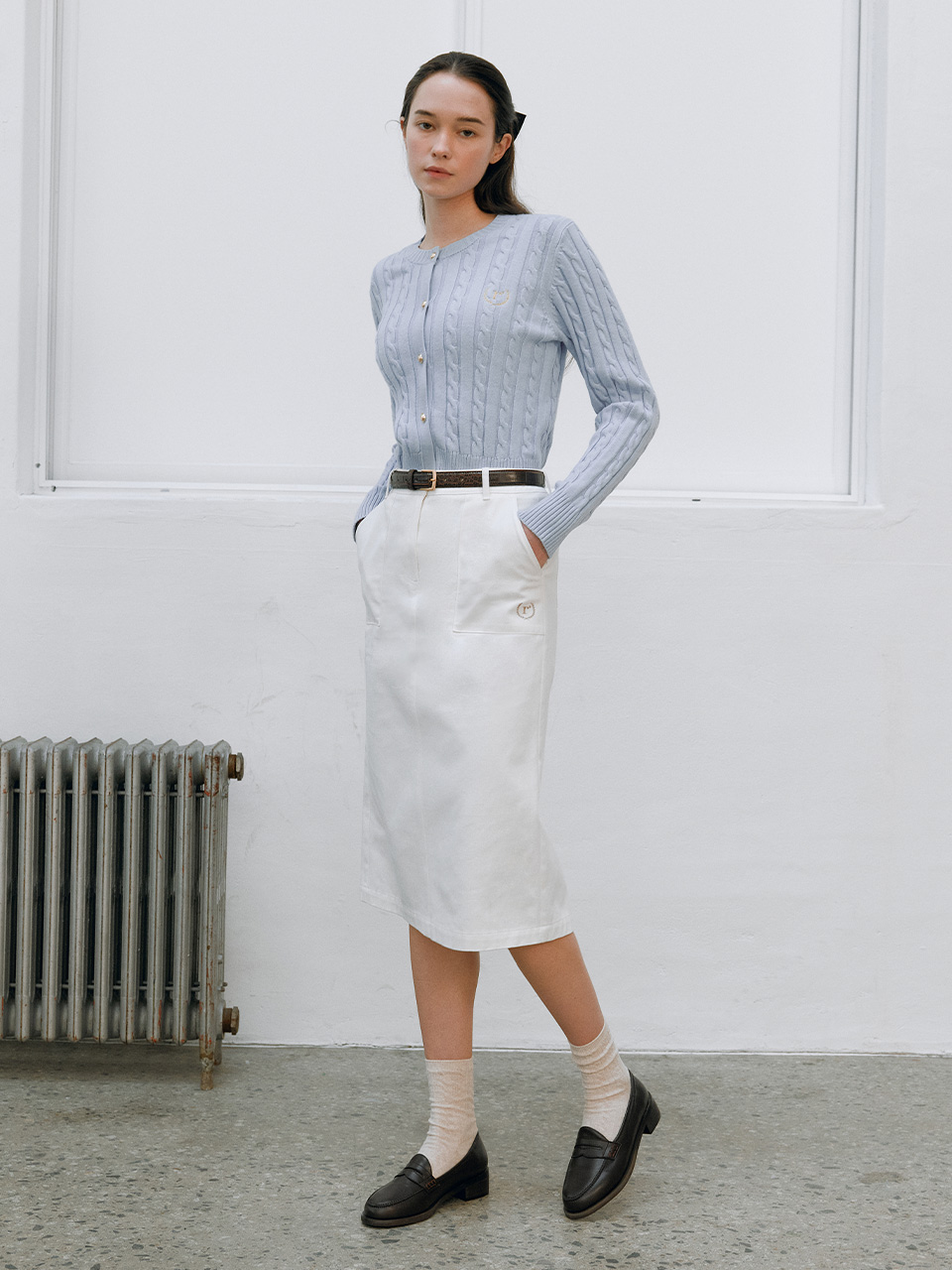 COTTON LONG H LINE SKIRT WHITE