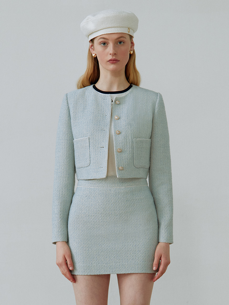 PIPING TWEED JACKET LIGHT BLUE