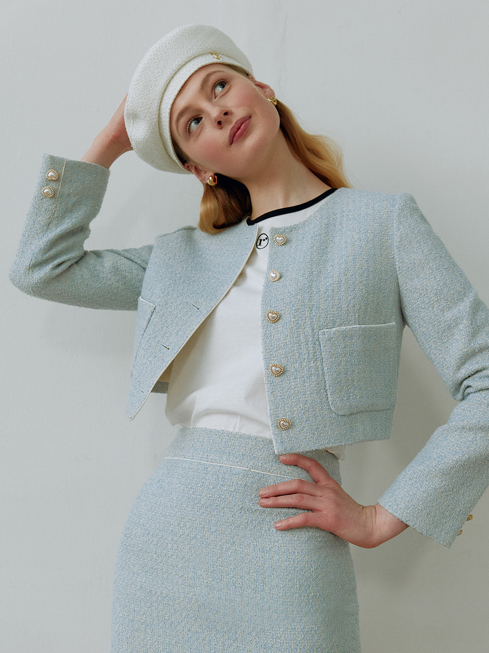 PIPING TWEED JACKET LIGHT BLUE