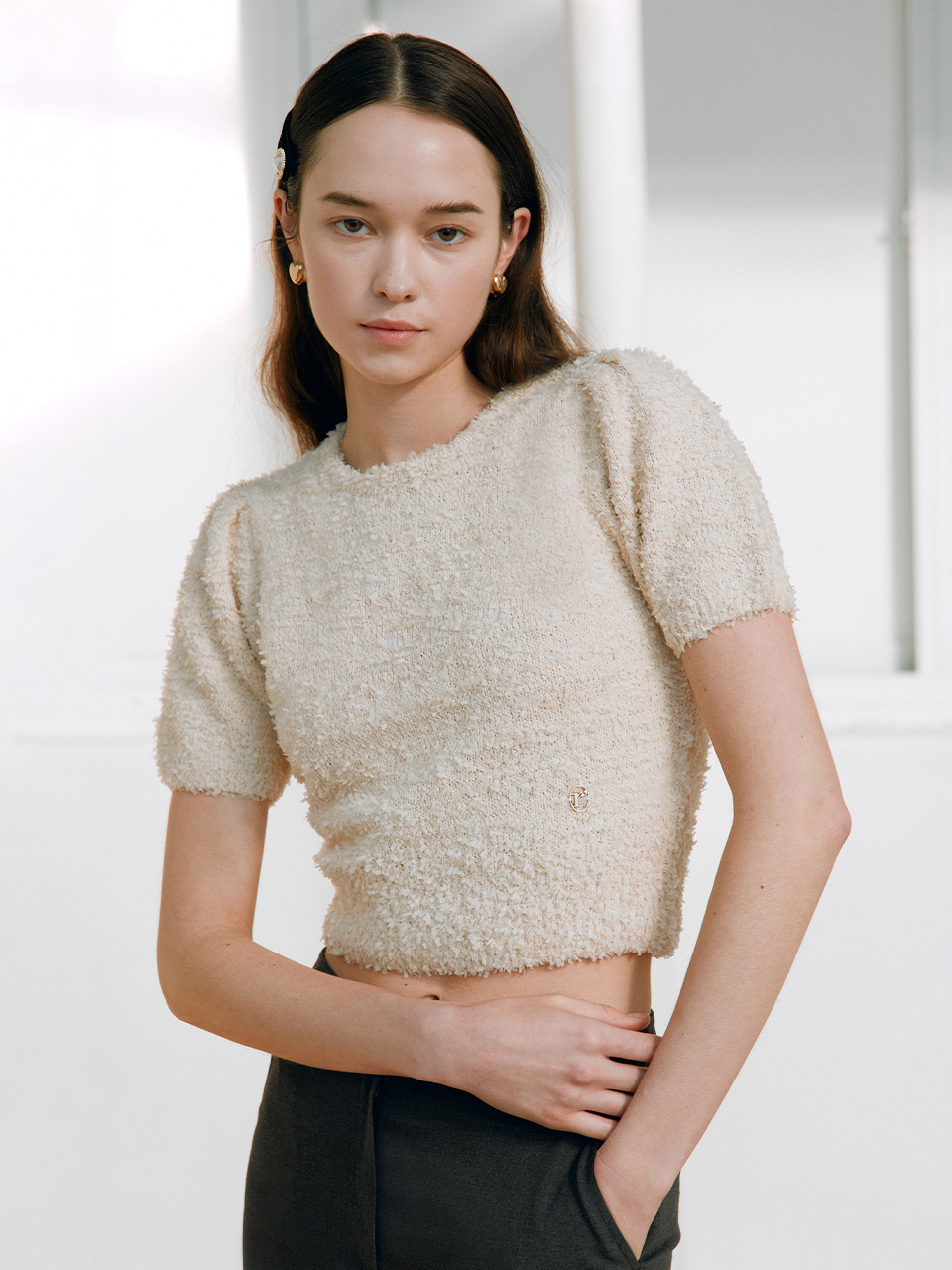 PUFF KNIT TOP IVORY