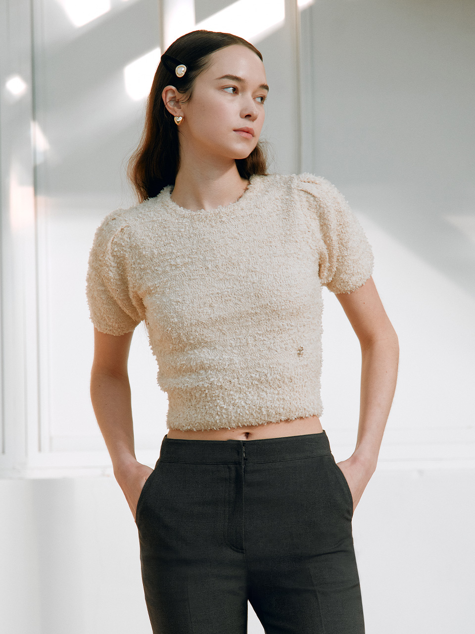 PUFF KNIT TOP IVORY