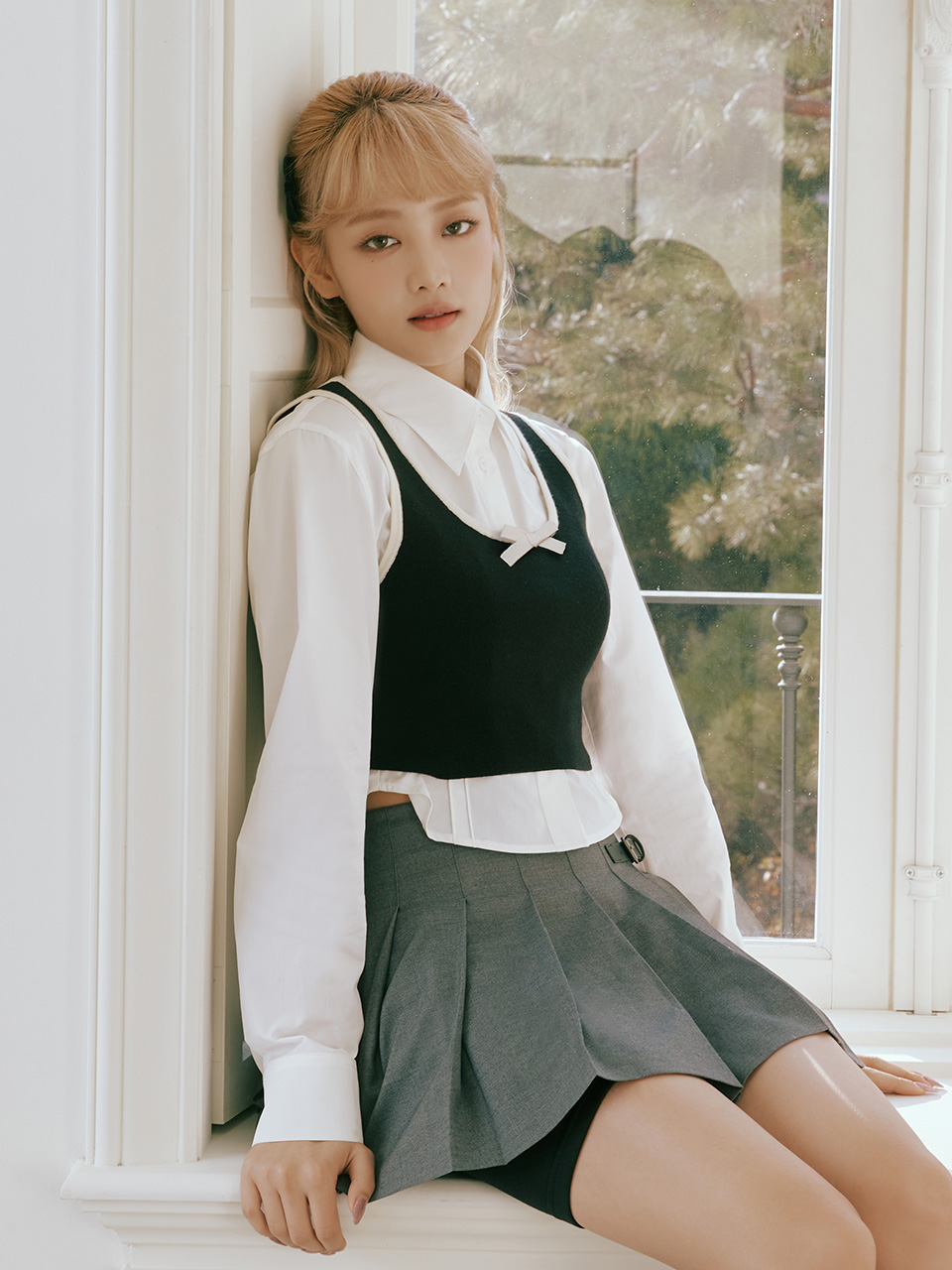 RIBBON KNIT VEST BLACK