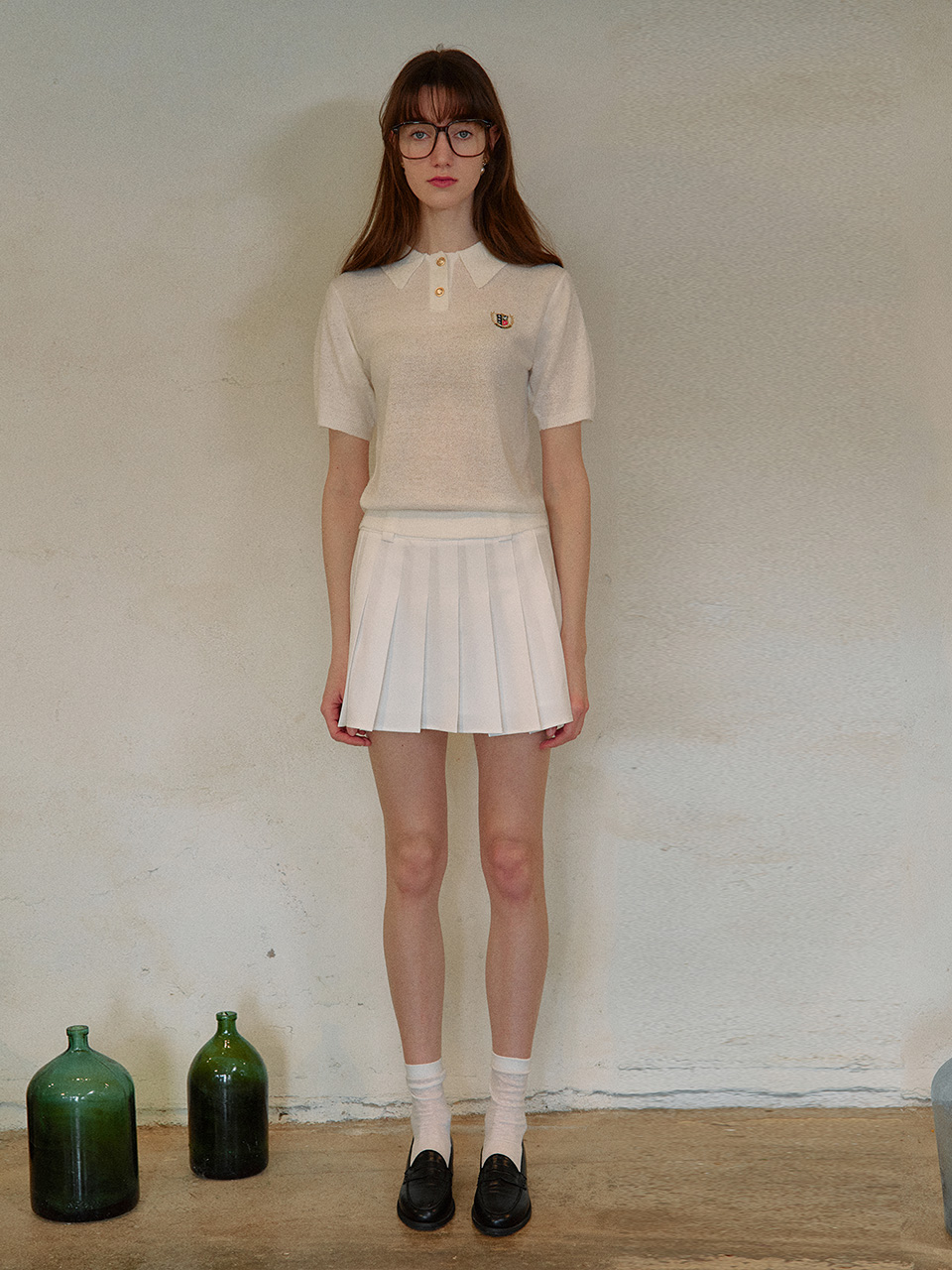 PLEATS MINI SKIRT WHITE