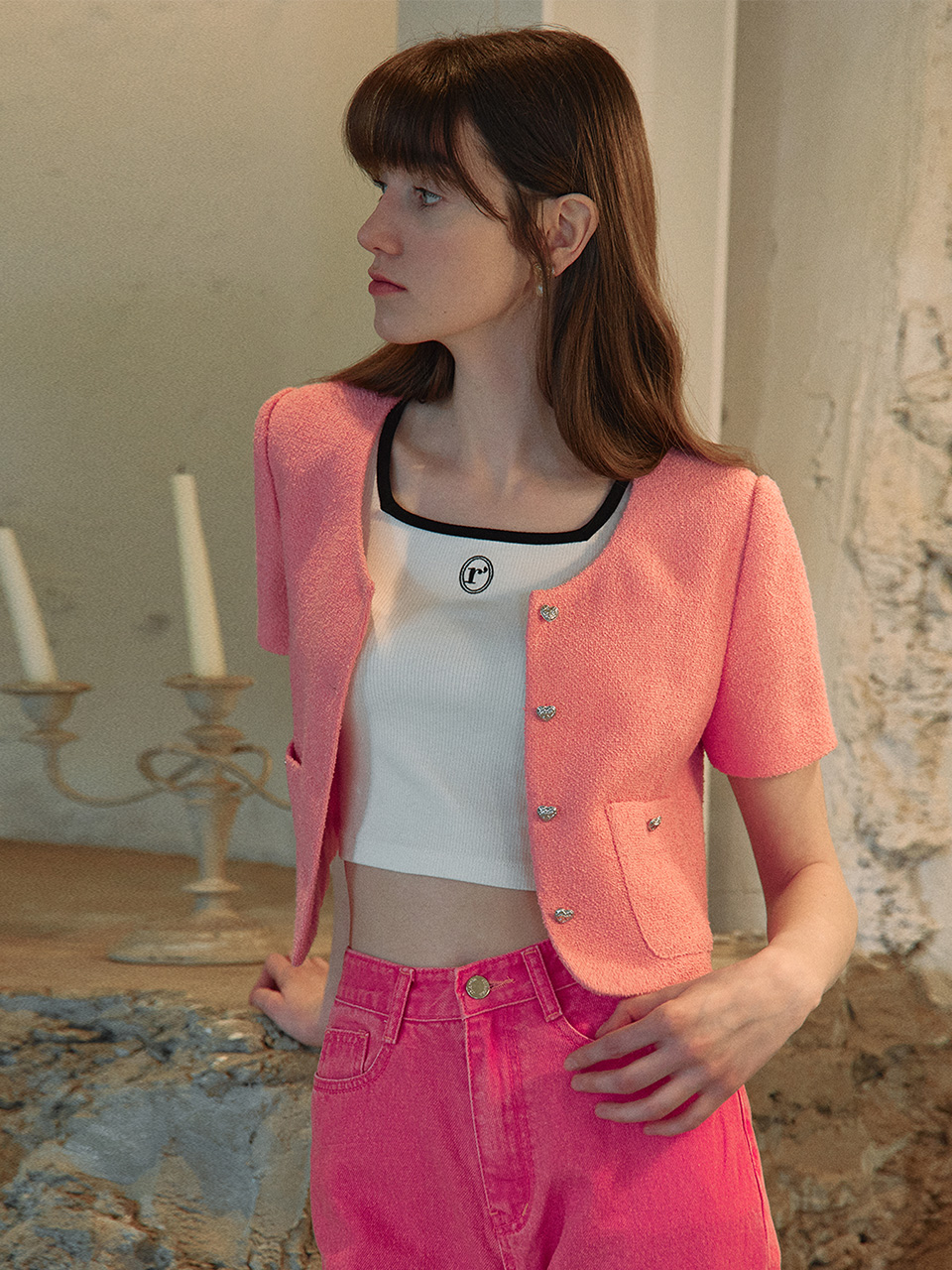 HALF TWEED JACKET PINK