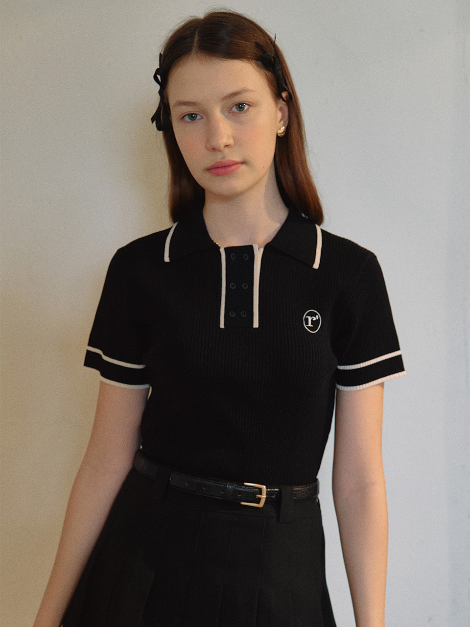 DOUBLE BUTTON COLLAR KNIT BLACK