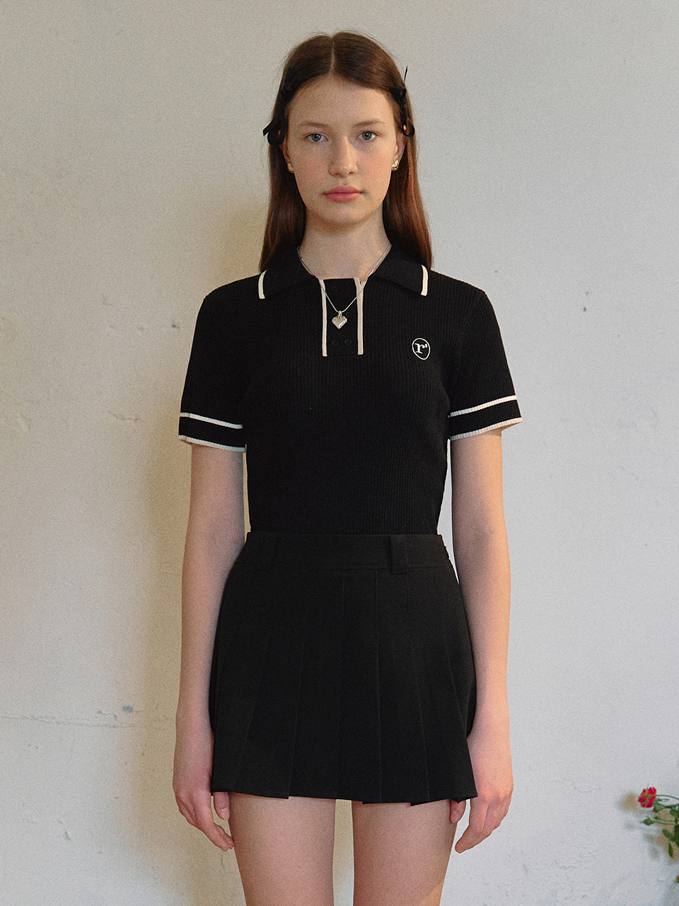 DOUBLE BUTTON COLLAR KNIT BLACK