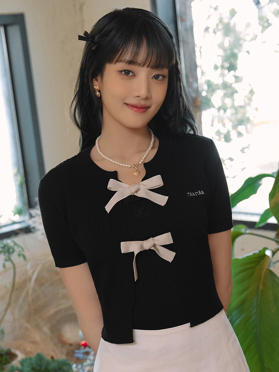 RIBBON KNIT CARDIGAN BLACK