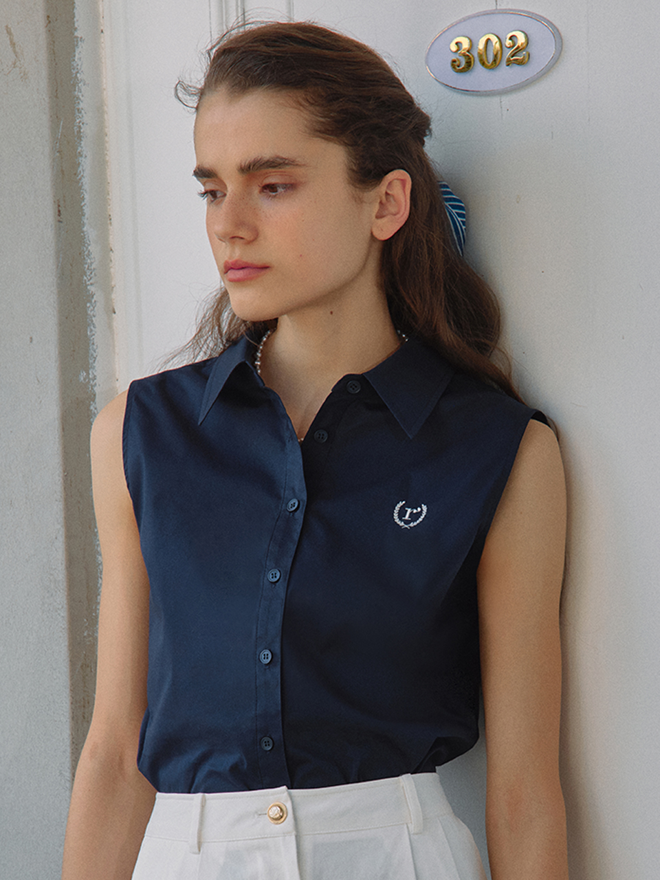 LOGO SLEEVELESS SHIRTS NAVY