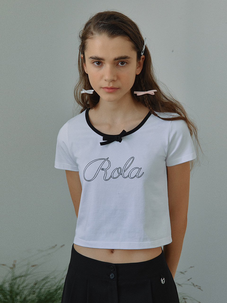 ROLA RIBBON NECK HALF T-SHIRTS WHITE