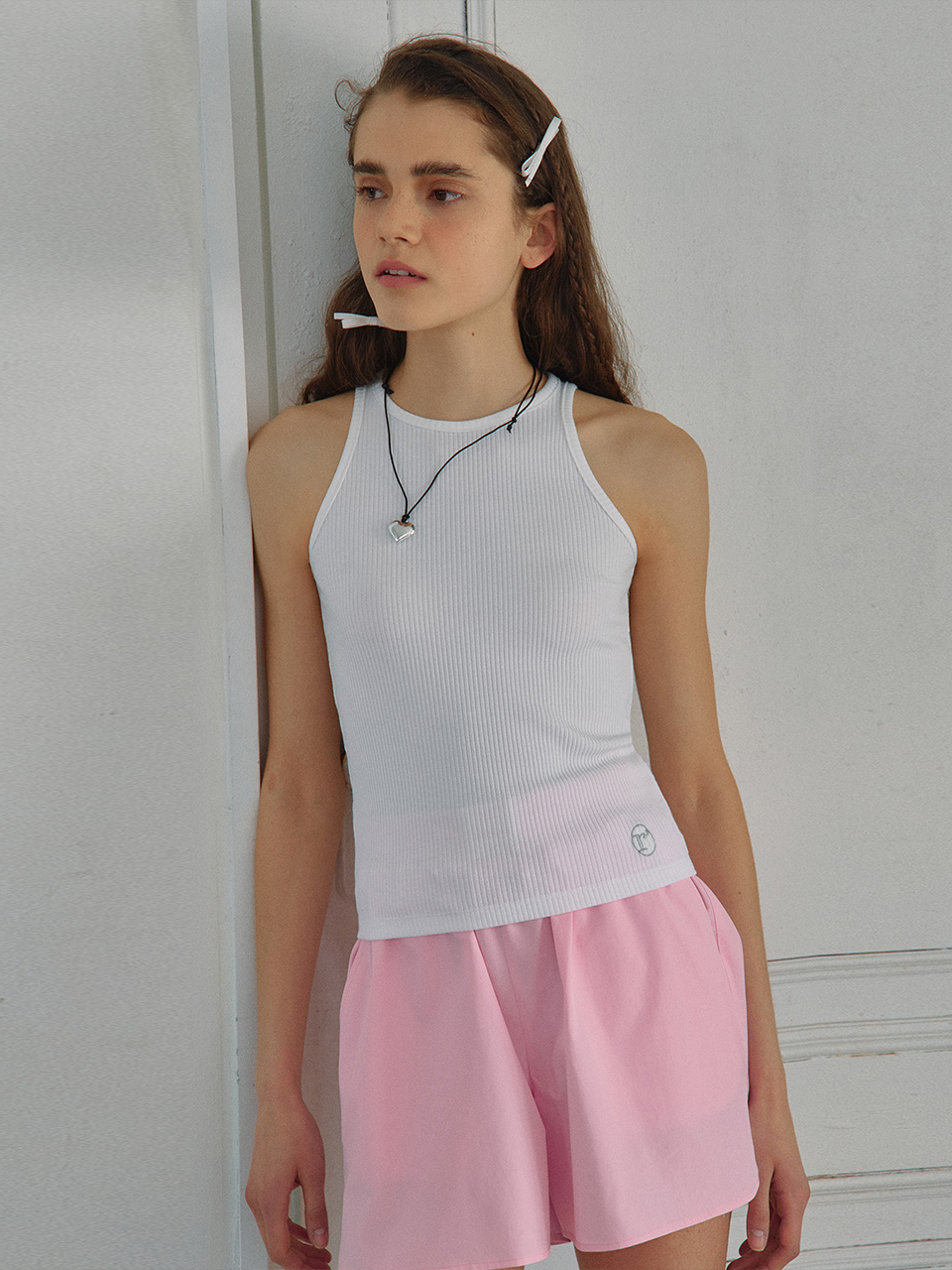 RIBBED HALTER NECK SLEEVELESS WHITE