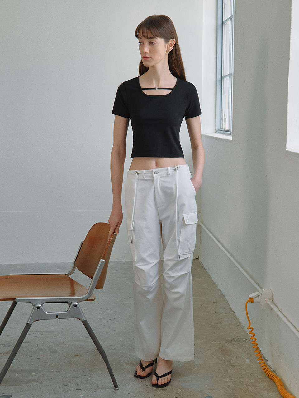 STRING CARGO PANTS WHITE