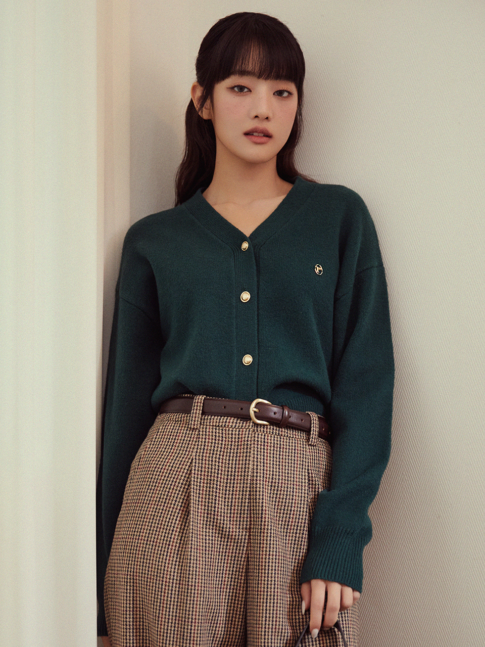 WOOL BLENDED BASIC CARDIGAN GREEN