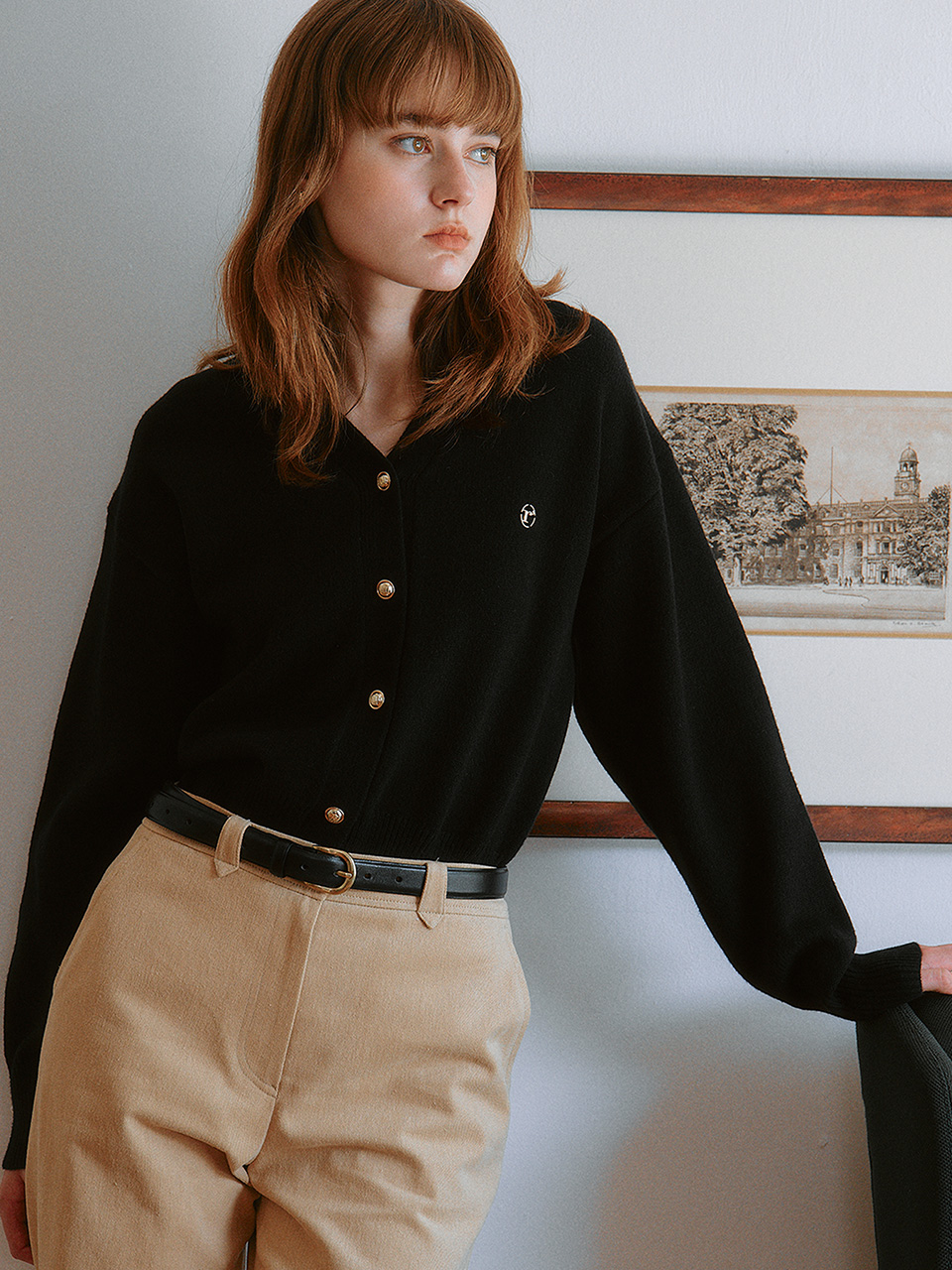 WOOL BLENDED BASIC CARDIGAN BLACK