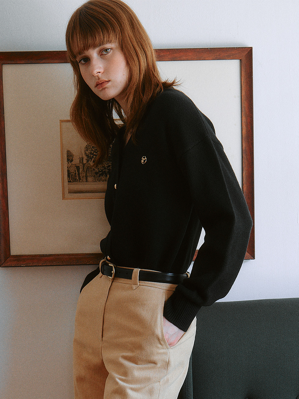 WOOL BLENDED BASIC CARDIGAN BLACK