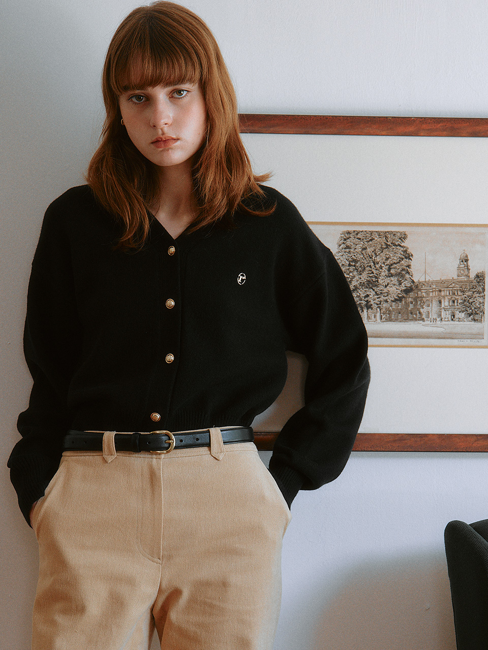 WOOL BLENDED BASIC CARDIGAN BLACK