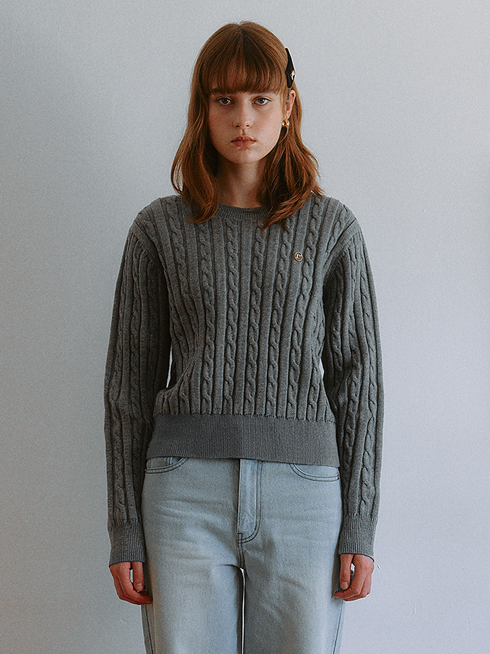 COLOR LINE CABLE KNIT GRAY