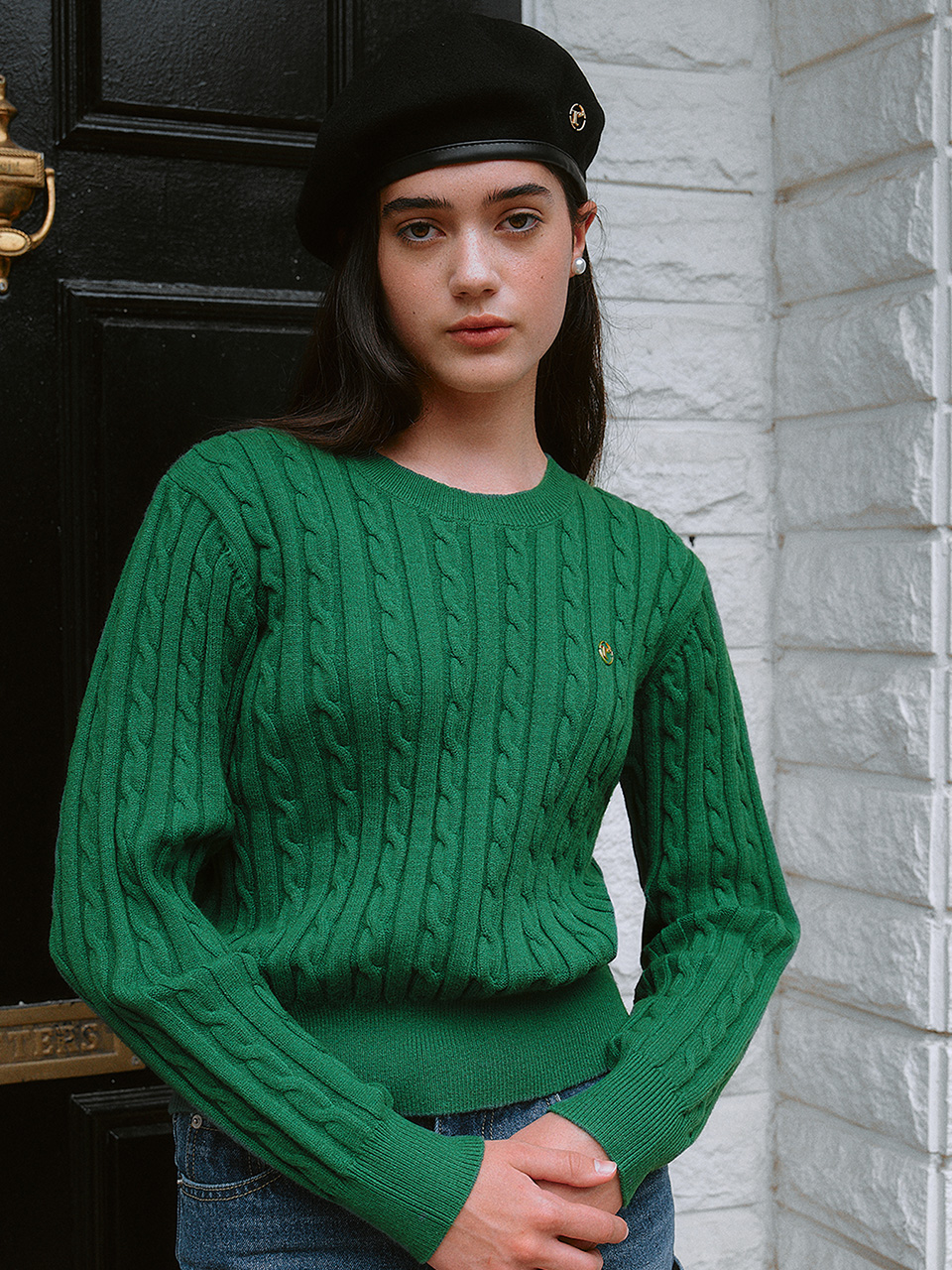 COLOR LINE CABLE KNIT GREEN
