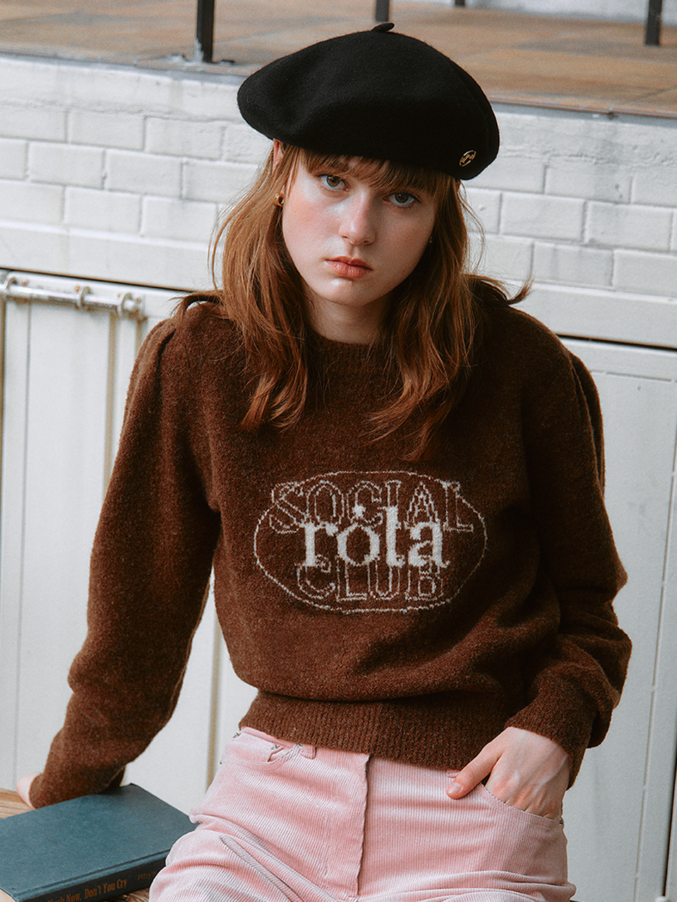 ROLA JACQUARD KNIT PULLOVER BROWN