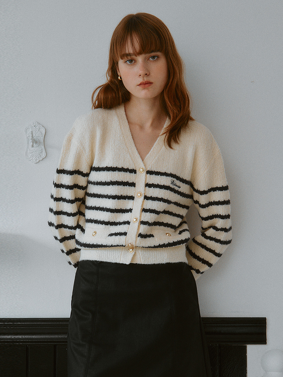 WOOL BLENDED STRIPE CARDIGAN IVORY