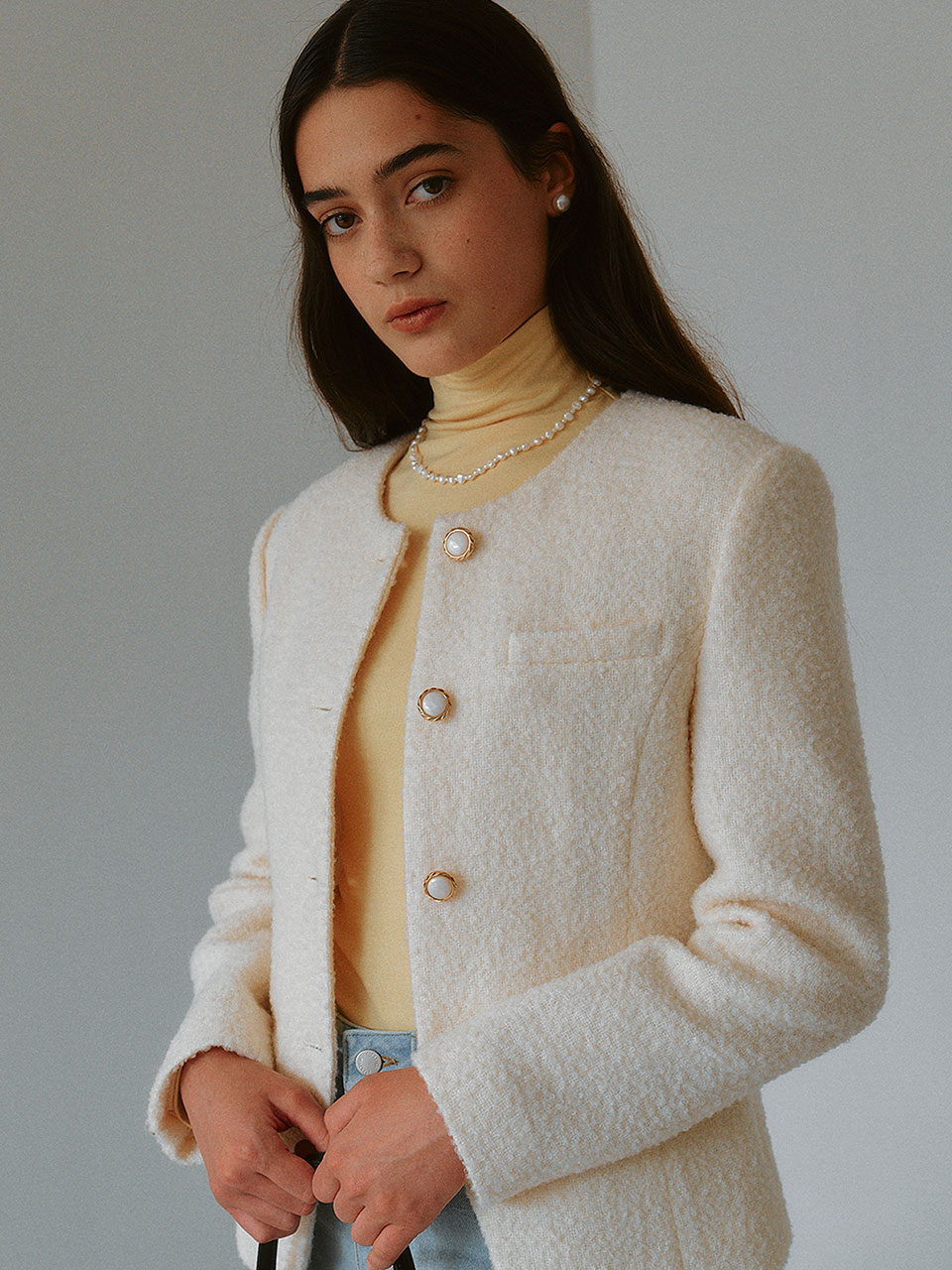 NON COLLAR BUTTON JACKET IVORY