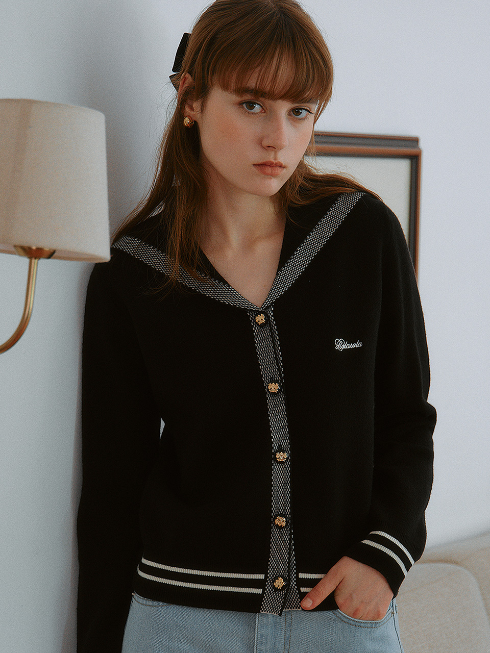 SAILOR COLLAR CARDIGAN BLACK