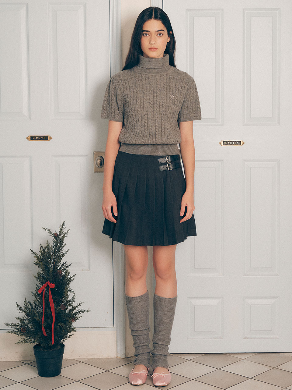 BUCKLE POINTED SKIRT CHARCOAL