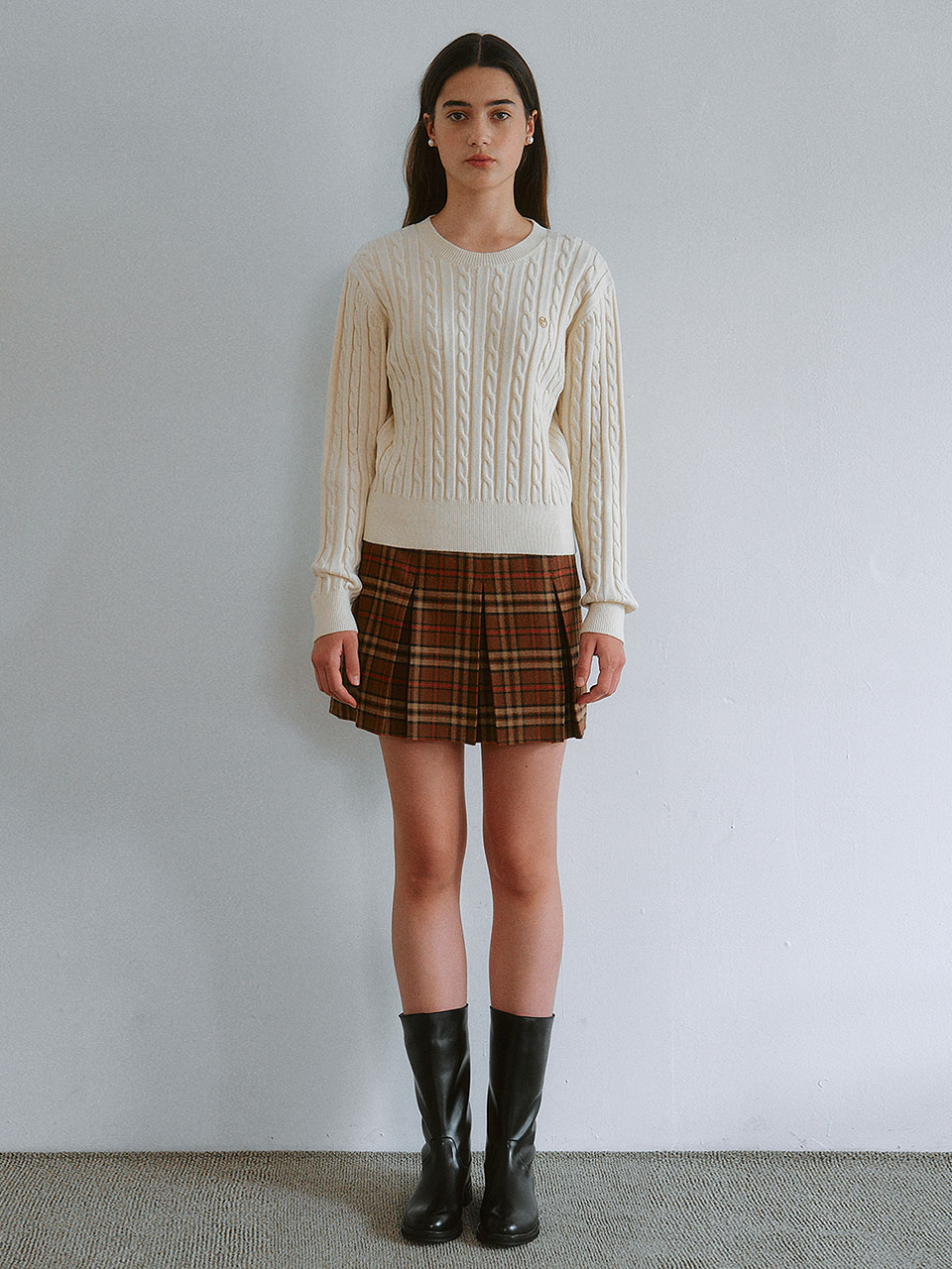 CHECK PLEATS MINI SKIRT BROWN