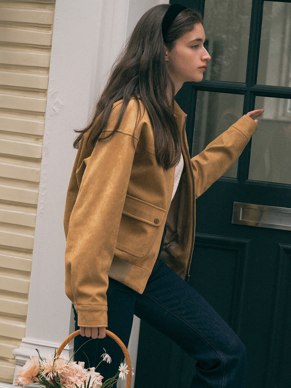 SUEDE BOMBER JACKET MUSTARD