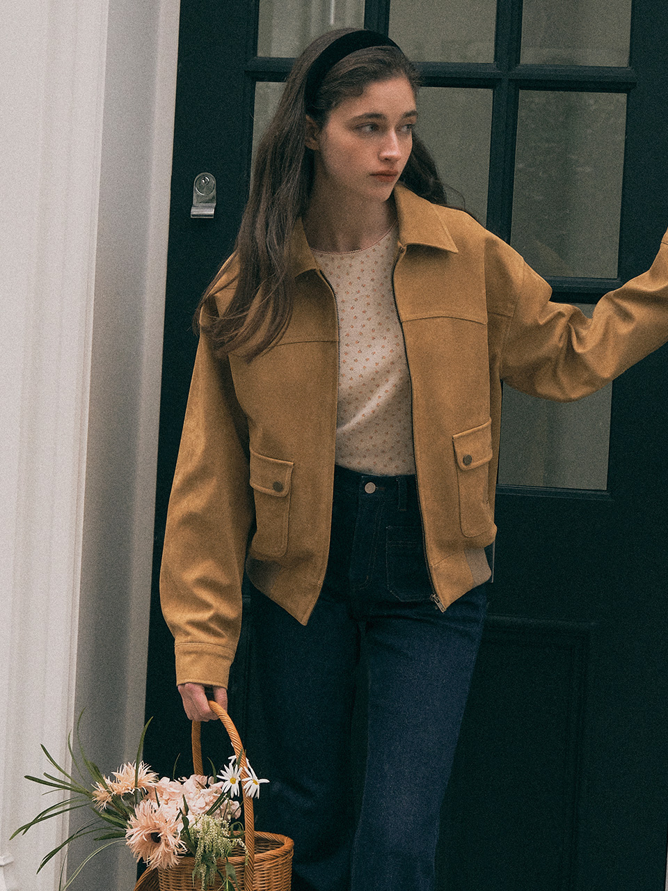 SUEDE BOMBER JACKET MUSTARD