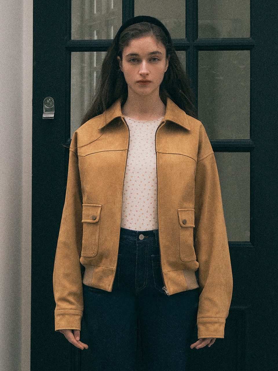 SUEDE BOMBER JACKET MUSTARD