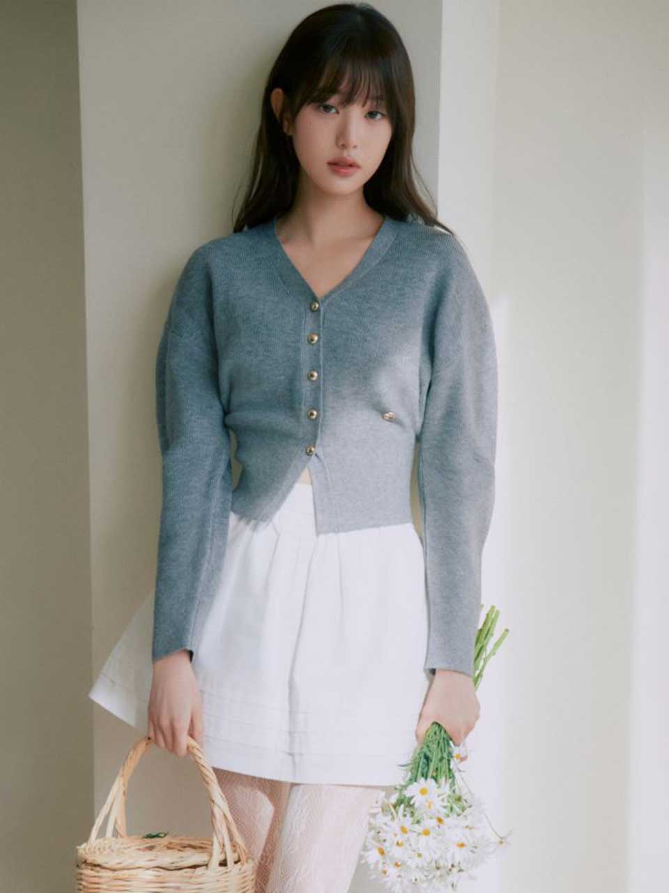 VOLUME SLEEVE CARDIGAN GRAY