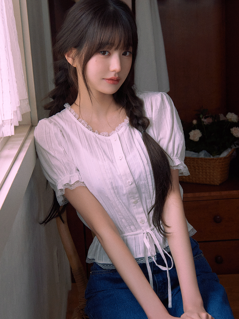 FRILL SHIRRING BLOUSE WHITE