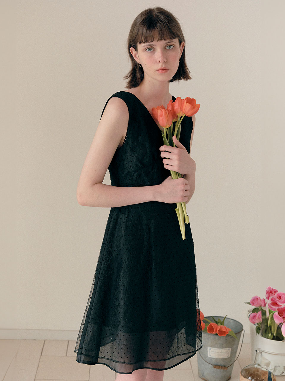LACE LAYERED ONEPIECE BLACK