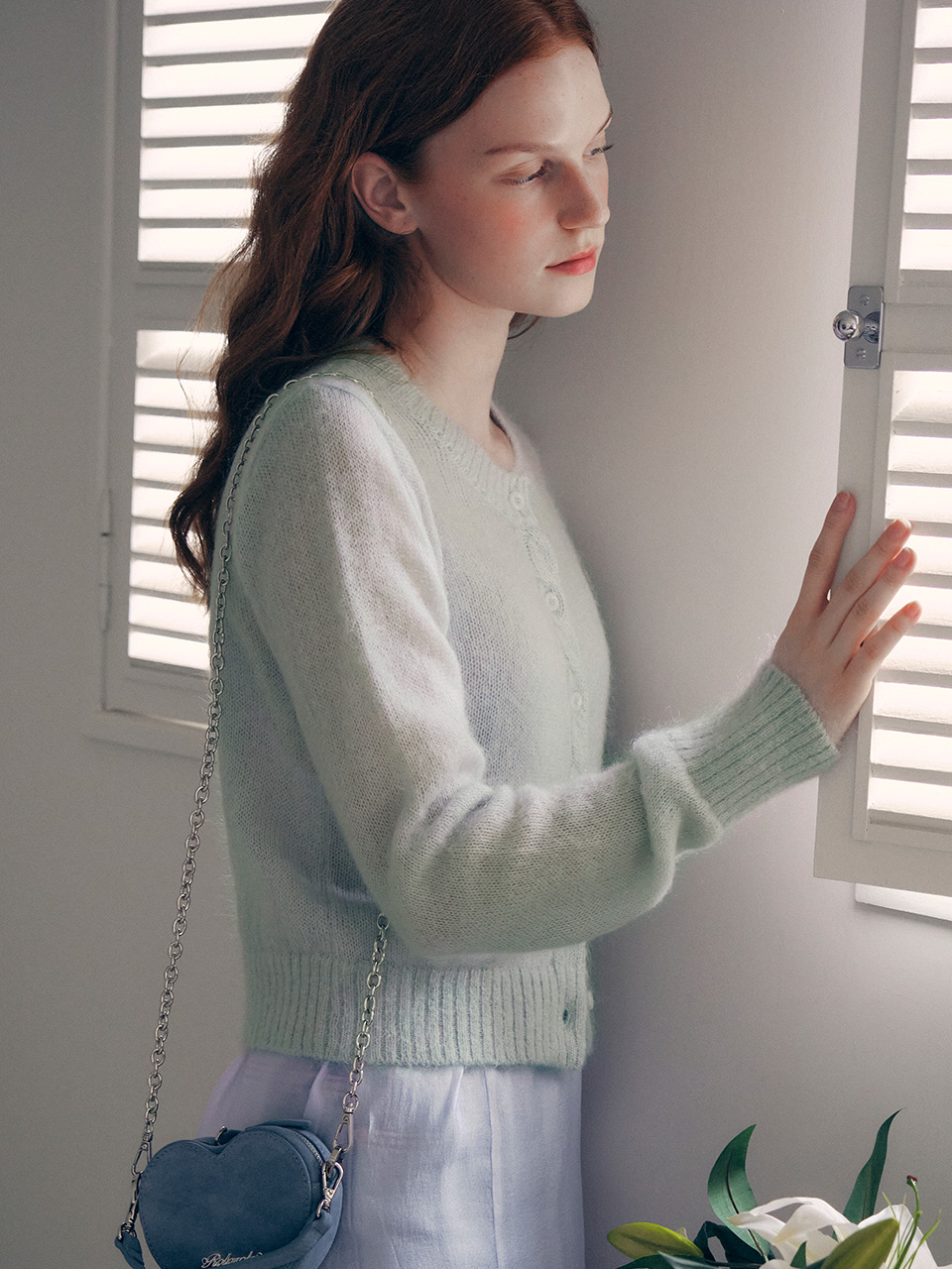 MOHAIR WOOL BLENDED CARDIGAN MINT