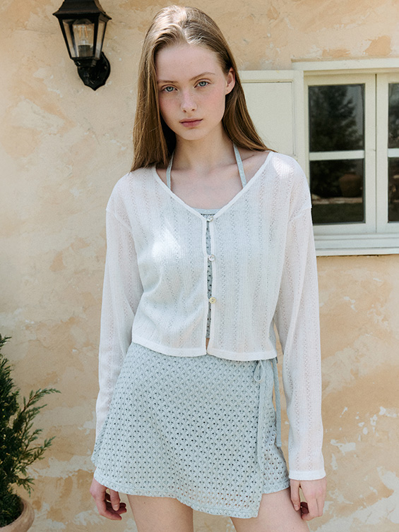V NECK BUTTON CARDIGAN IVORY