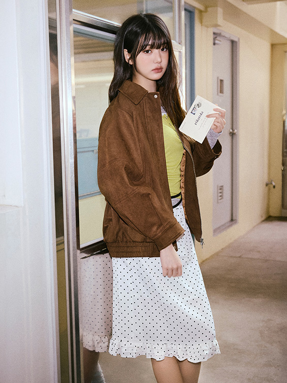 DOT FRILL MIDI SKIRT WHITE