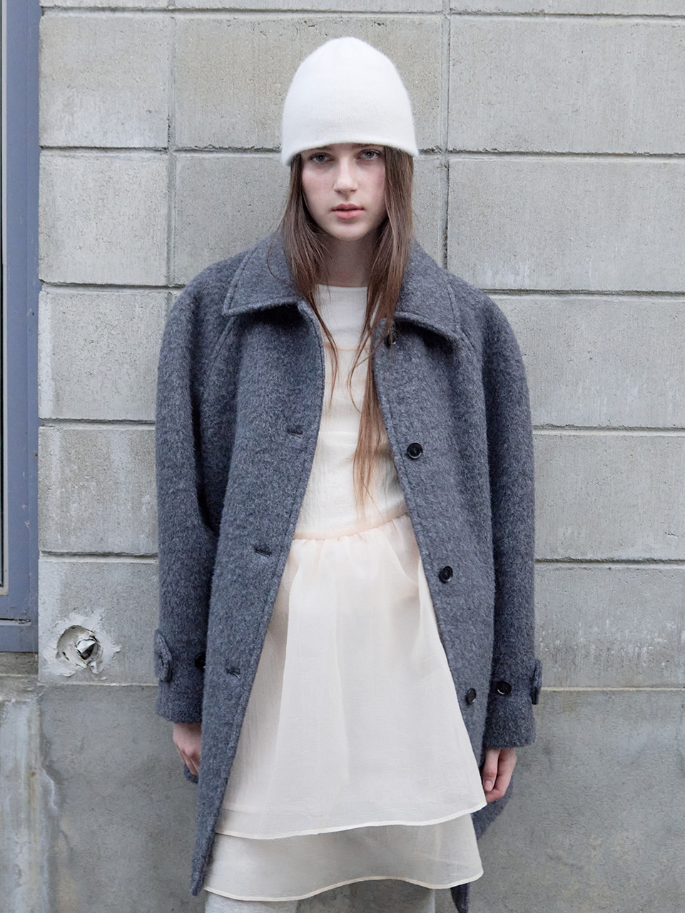 WOOL HALF BUTTON COAT GRAY