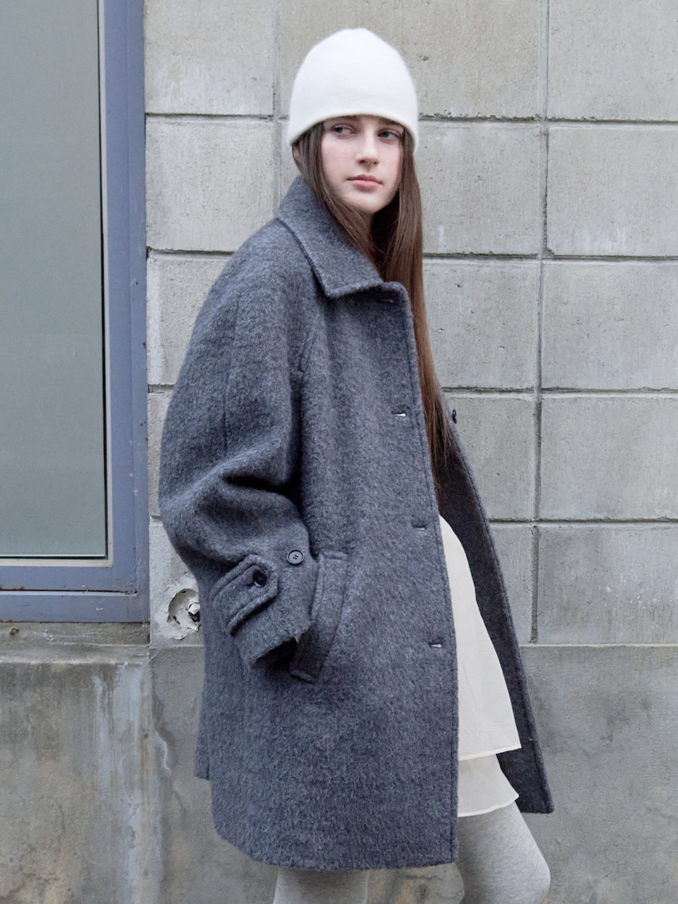 WOOL HALF BUTTON COAT GRAY