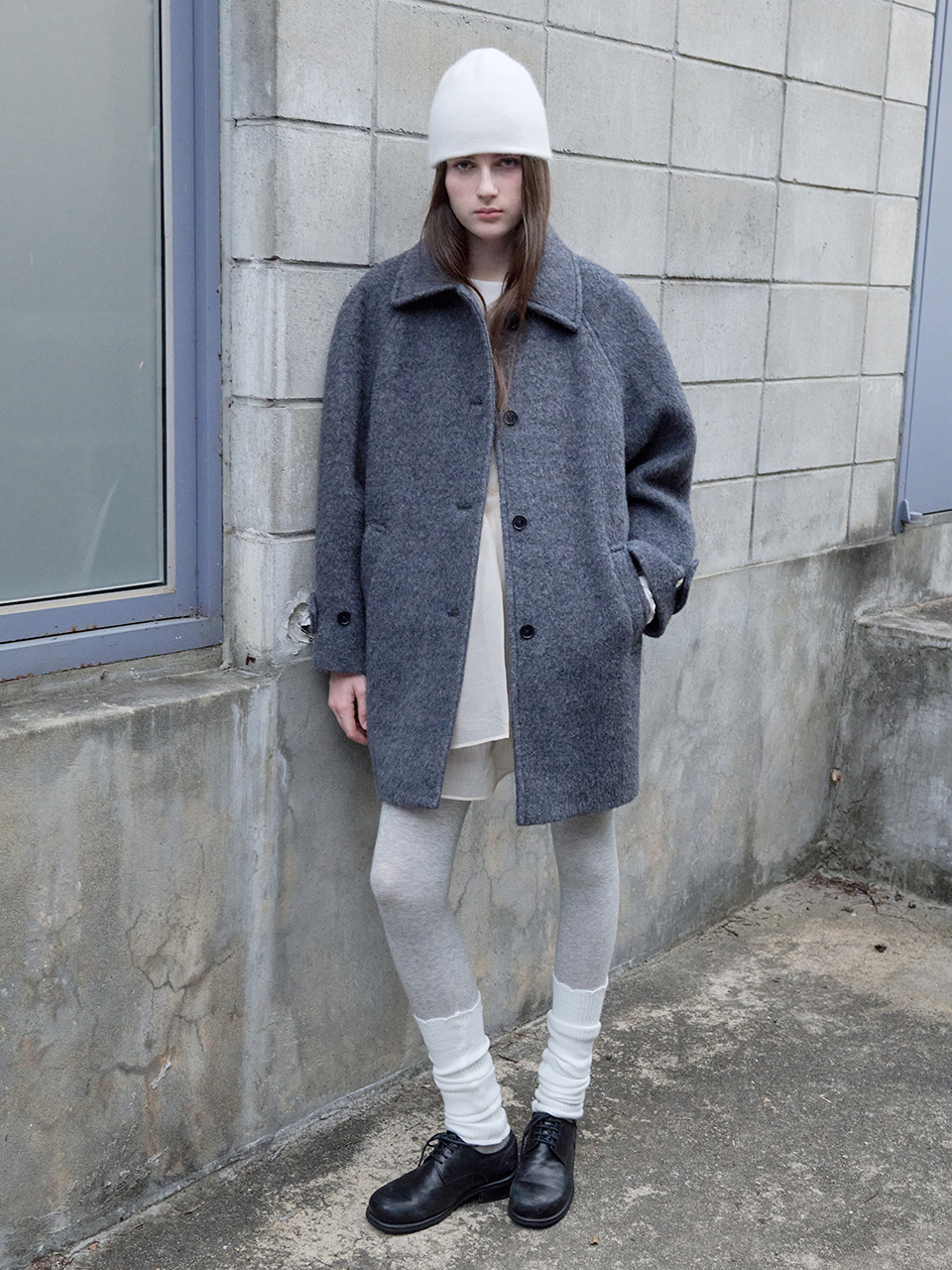 WOOL HALF BUTTON COAT GRAY