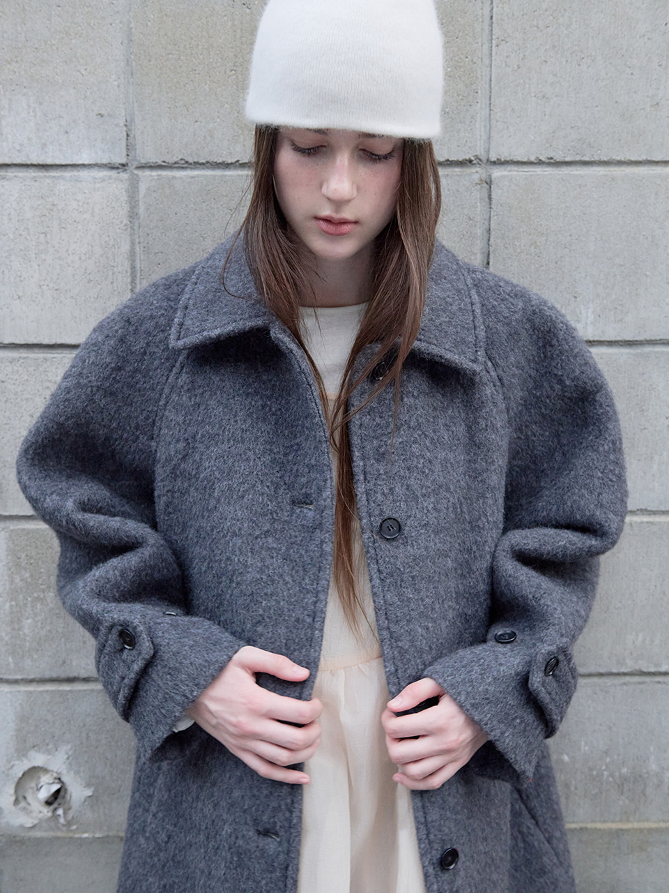 WOOL HALF BUTTON COAT GRAY