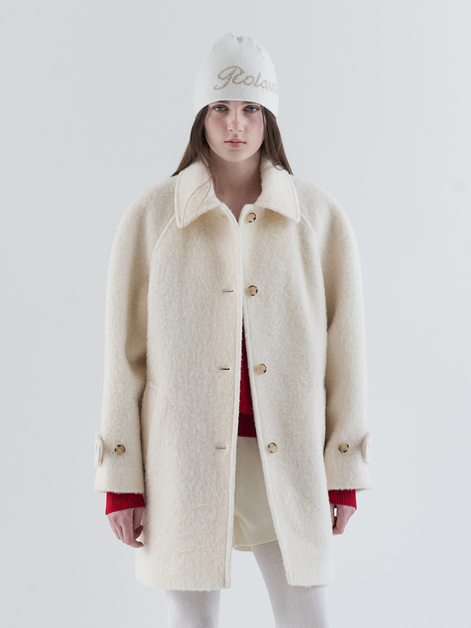 WOOL HALF BUTTON COAT IVORY