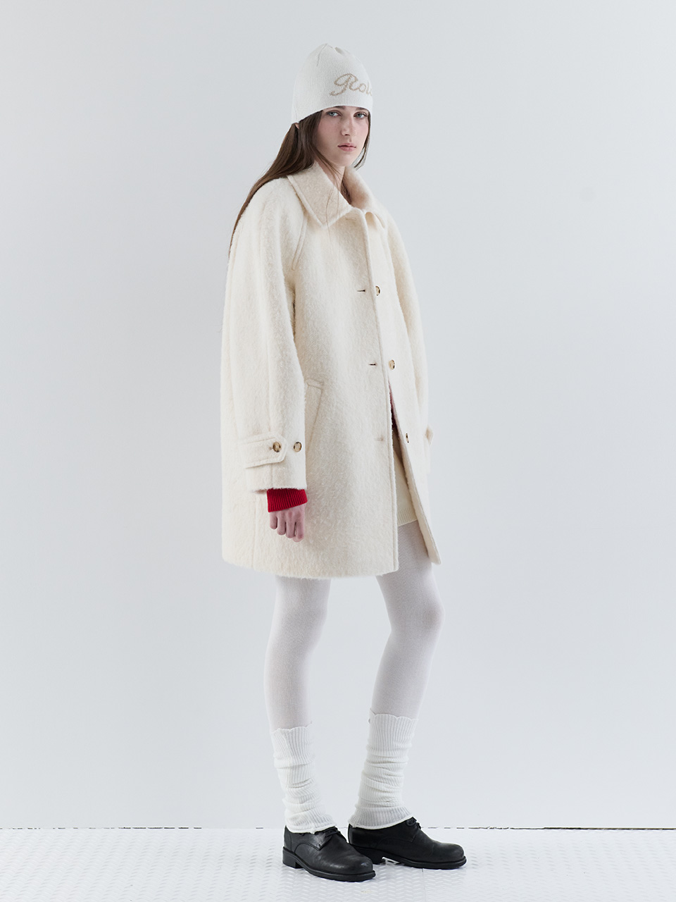 WOOL HALF BUTTON COAT IVORY