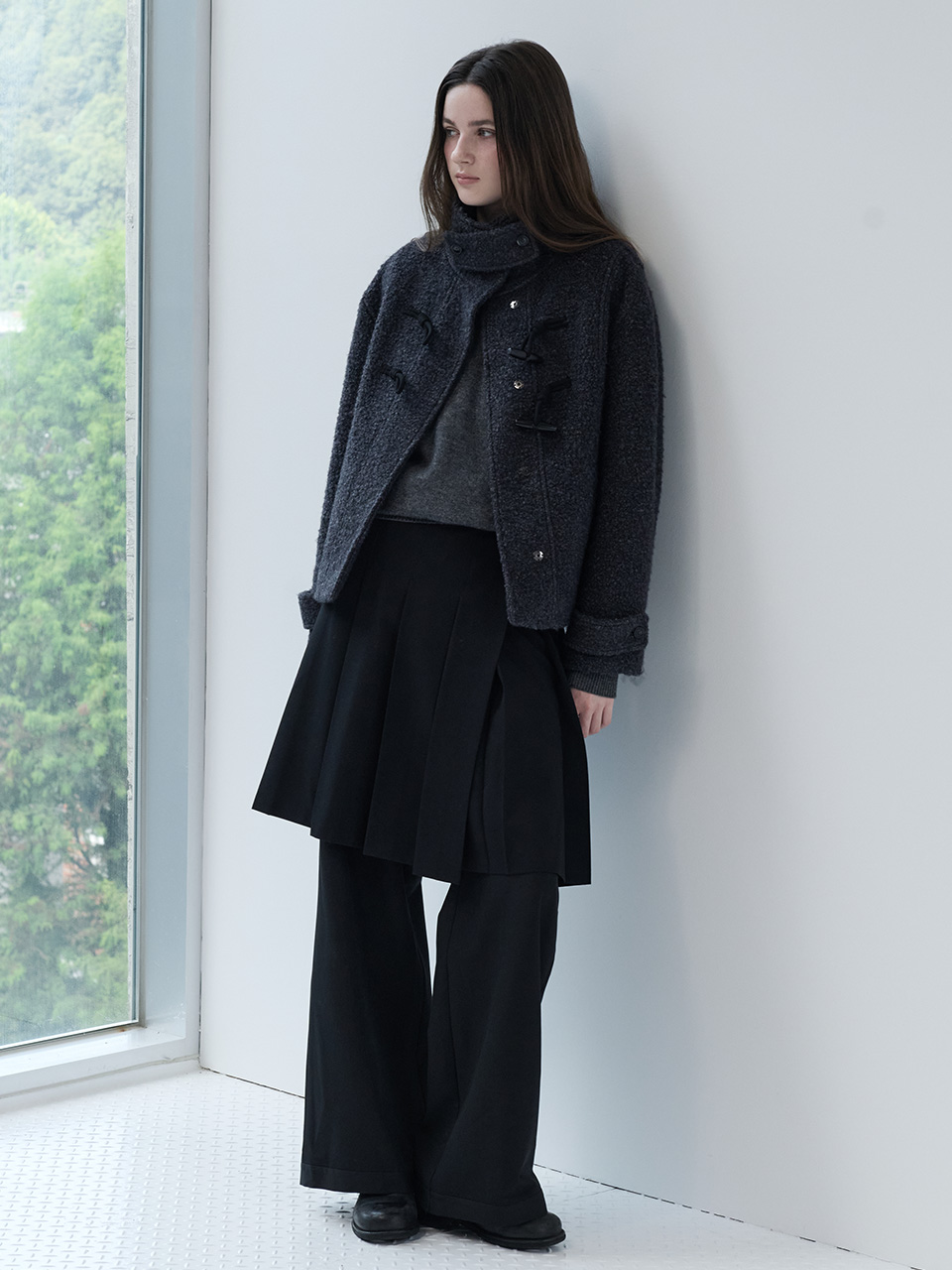 HIGH NECK DUFFLE SHORT COAT DEEP GRAY