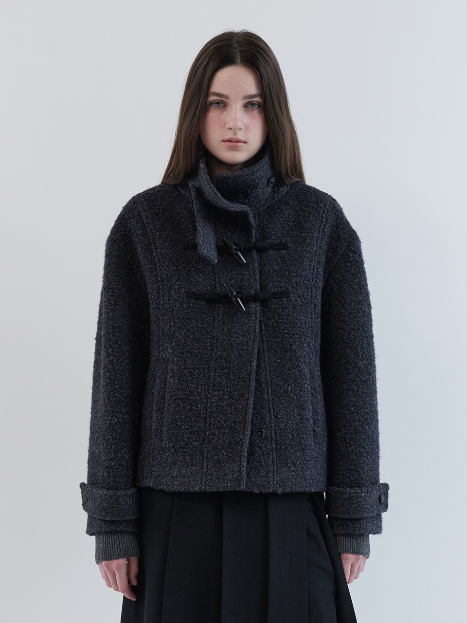 HIGH NECK DUFFLE SHORT COAT DEEP GRAY