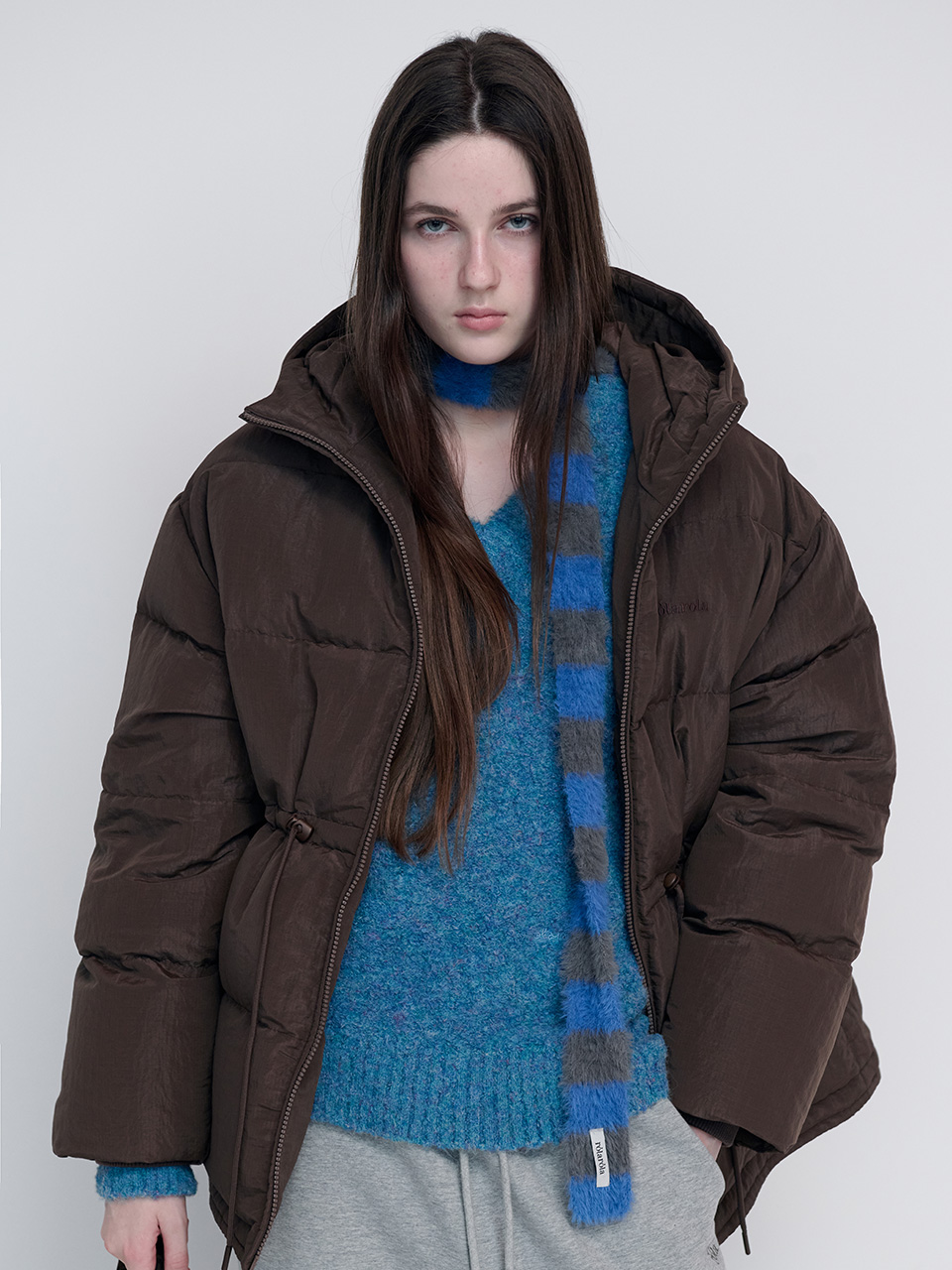 HOODED DUCK DOWN PUFFER PADDING BROWN